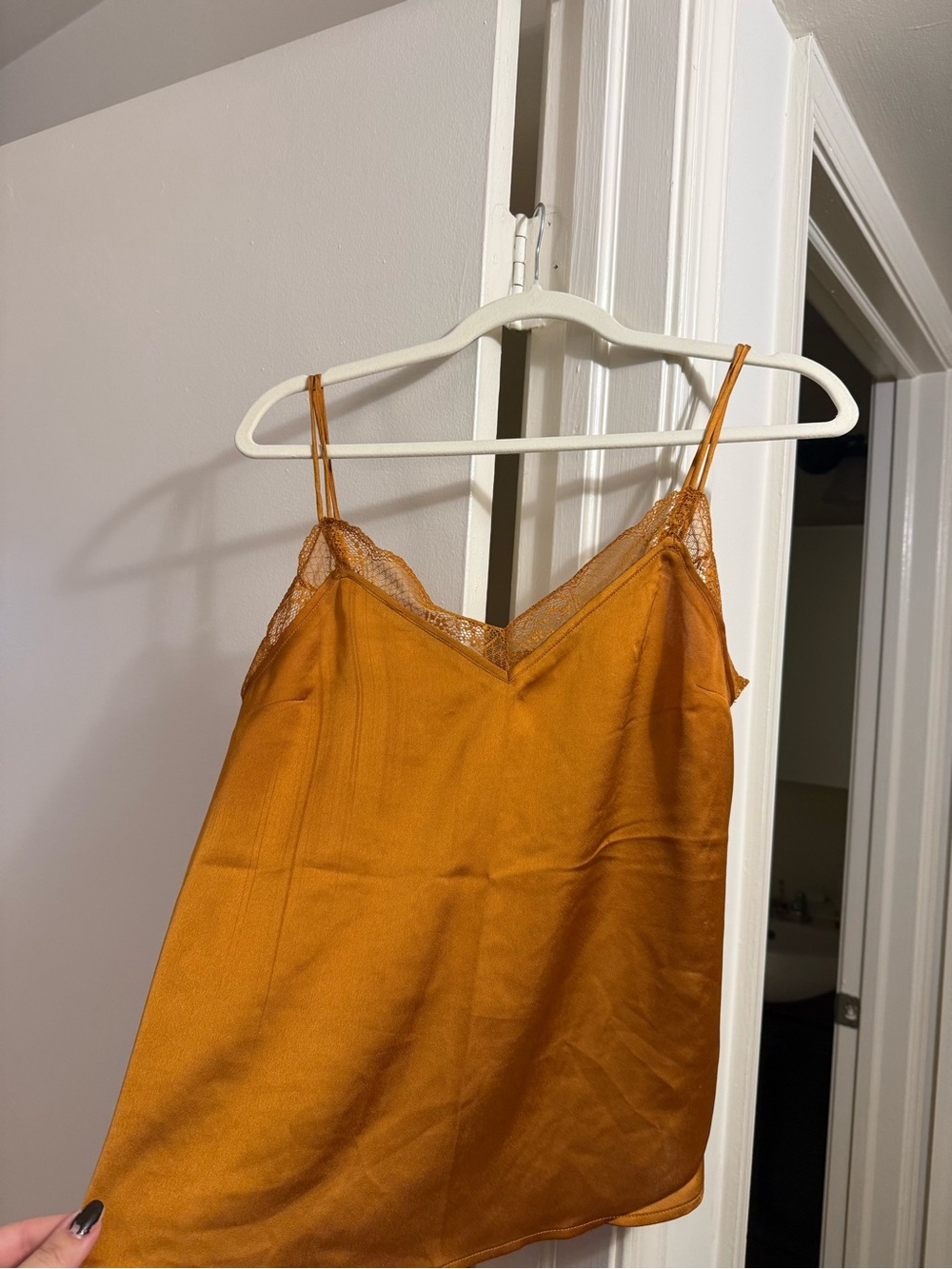 Abercrombie & Fitch Mustard Satin Lace-Trim Cami